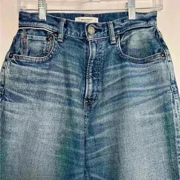 Moussy Vintage Evelyn Straight Wide Crop Frayed Jeans Blue Size 26 - Picture 5 of 11